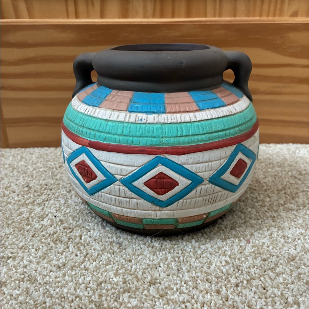 Handcrafted Multicolor Aztec Ceramic Pot southwestern
